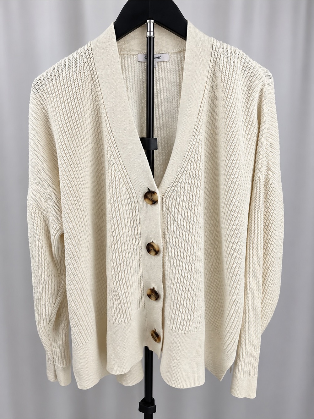 Madewell Cream V-Neck Button-Front Ribbed Cardigan